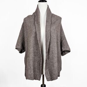 Ann Taylor Brown Large Alpaca Wool Blend Short Sleeve Open Cardigan